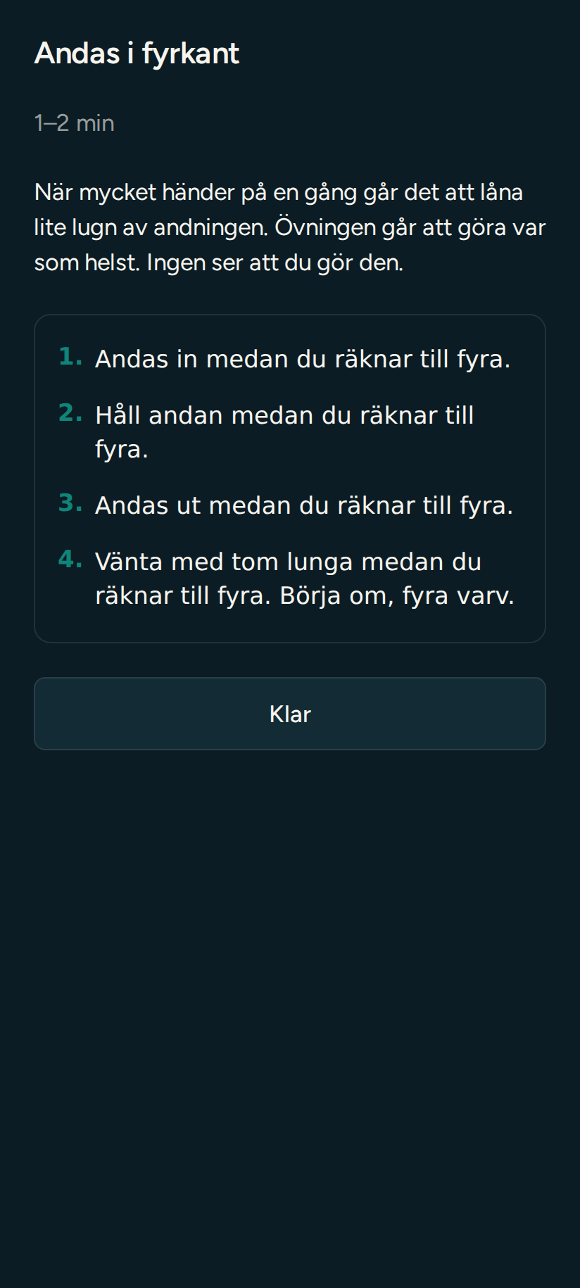 Övningen Andas i fyrkant i appens stödbibliotek.